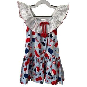 Bonnie Jean Girls Patriotic Popsicle Dress Ruffle Neck Size 2/2T Americana Summe
